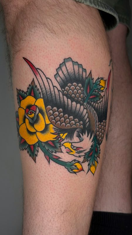 Traditional bird and rose leg piece